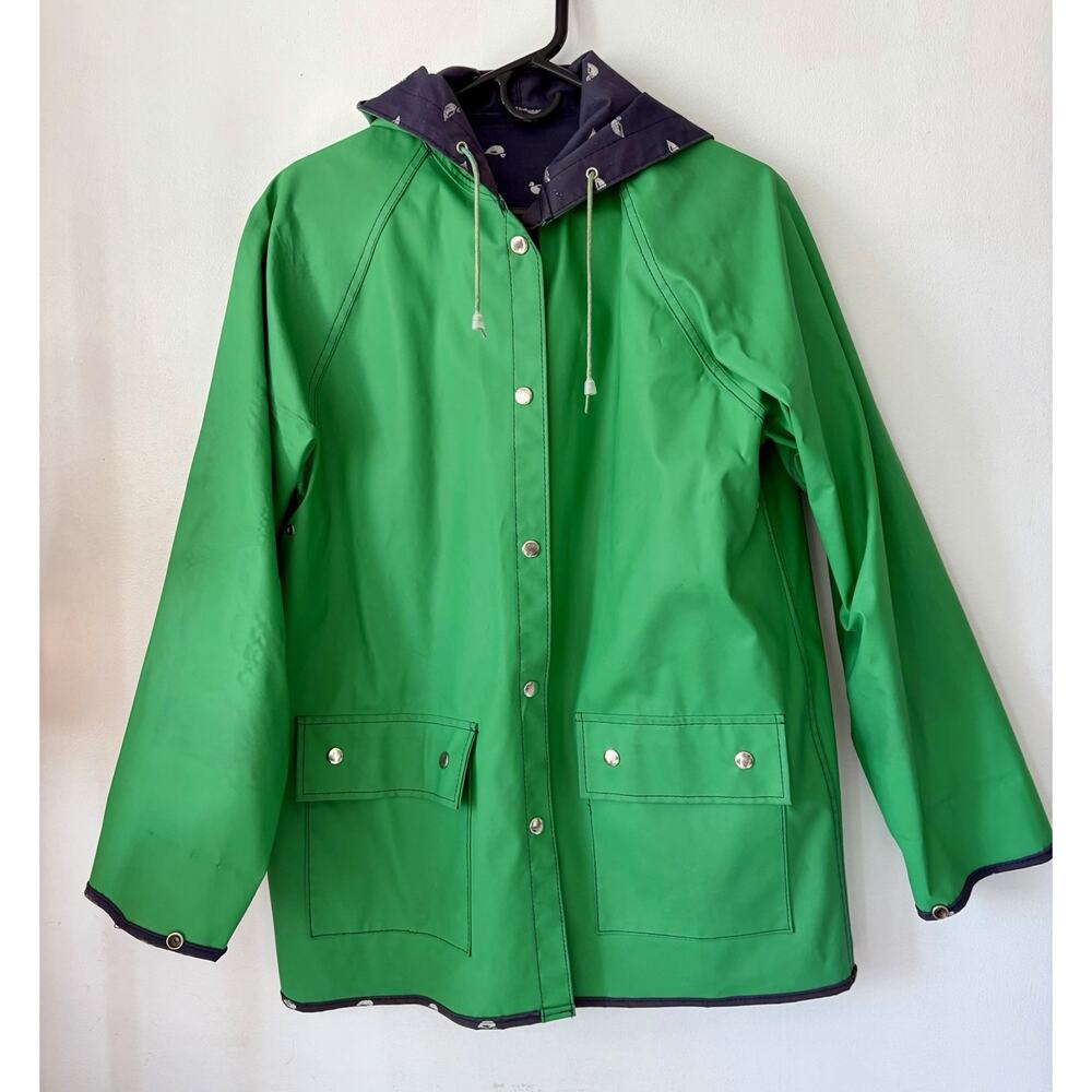 Vintage Reversible Vinyl Raincoat Duck Lady Van Heusen Sz XL Kelly Green & Navy